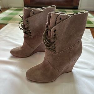 Betsey Johnson Daynaa Taupe Suede Marilyn Monroe Booties